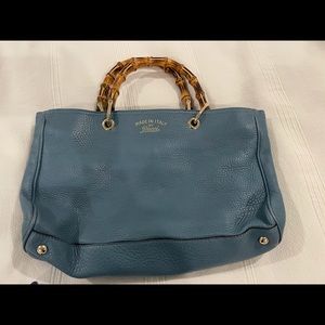 Gucci blue leather, bamboo shopper satchel, medium